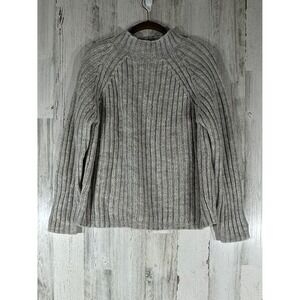 Express Tricot‎ Sweater Beige Ribbed Funnel Mock Neck Size Medium Wool Blend